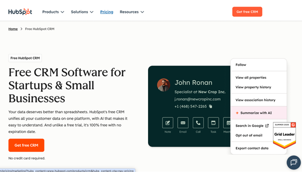 HubSpot CRM website