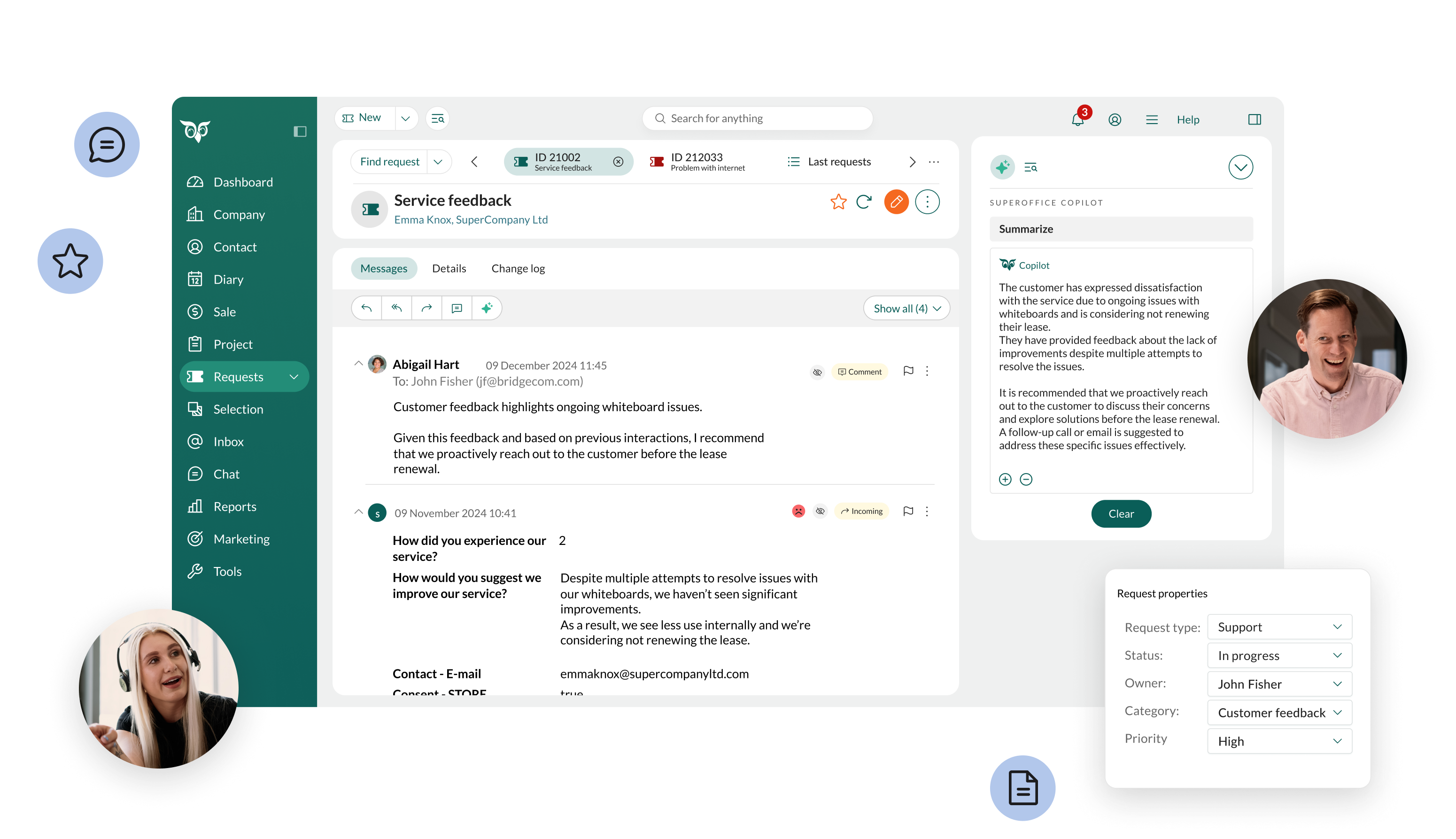 SuperOffice service requests