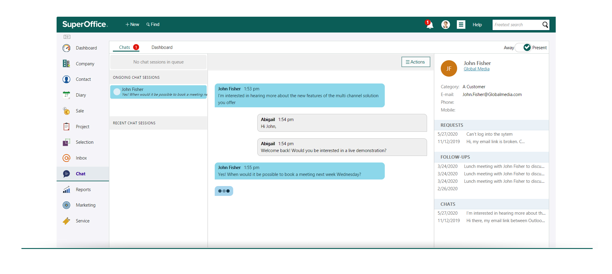 Screenshot SuperOffice CRM