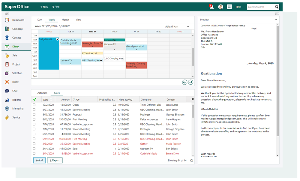 Screenshot SuperOffice CRM